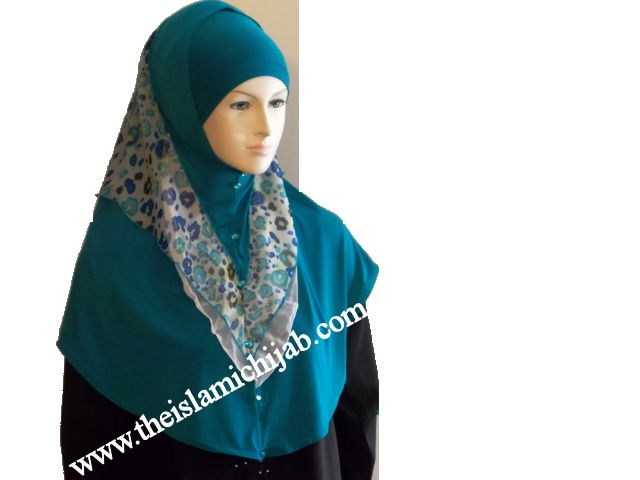 Teal Long 2 Piece Amira Hijab w/Button style 2